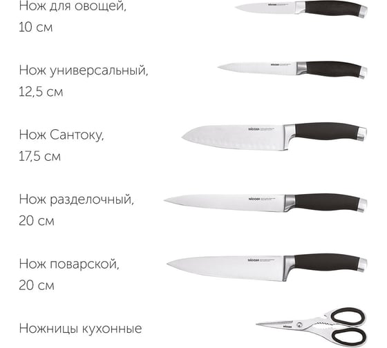 Набор NADOBA RUT из 5 кухонных ножей, ножниц и блока для ножей с ножеточкой, 722716