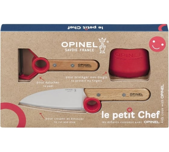 Набор ножей Opinel Le Petit Chef Set нож шеф-повара+нож для овощей+защита пальцев, 001746