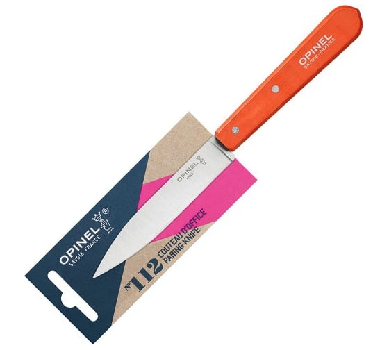 Столовый нож Opinel №112, деревянная рукоять, блистер, нержавеющая сталь, оранжевый, 001916
