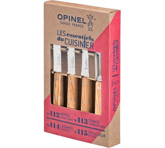 Набор ножей Opinel Set Les Essentiels Olive деревянная рукоять, нержавеющая сталь, коробка, 002163