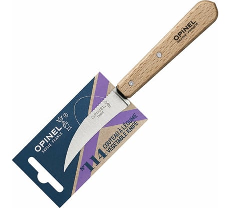 Нож для чистки овощей Opinel № 114, деревянная рукоять, нержавеющая сталь, блистер, 001923