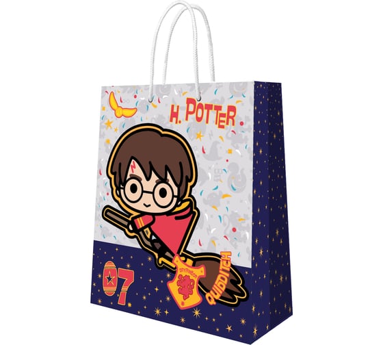 Пакет подарочный большой ND Play Harry Potter, белый с синим, 335x406x155 мм, чиби 298527 1