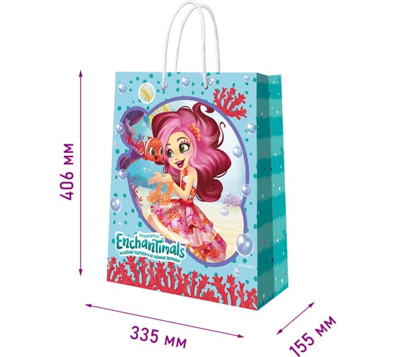 Пакет подарочный большой ND Play Enchantimals, голубой, 335x406x155 мм 298516