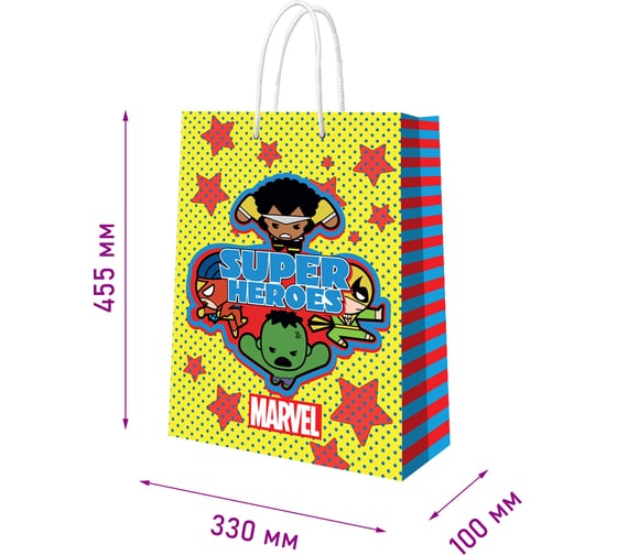 Пакет подарочный большой ND Play Marvel 0, 330x455x100 мм, чиби 298546