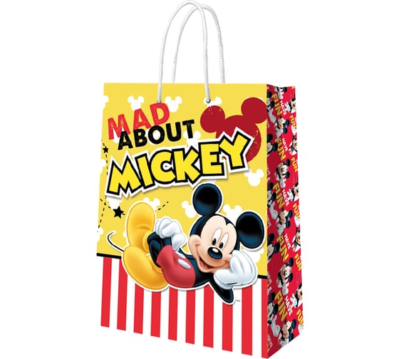 Пакет подарочный большой ND Play Mickey Mouse, желтый с паттерном, 330x455x100 мм 298528