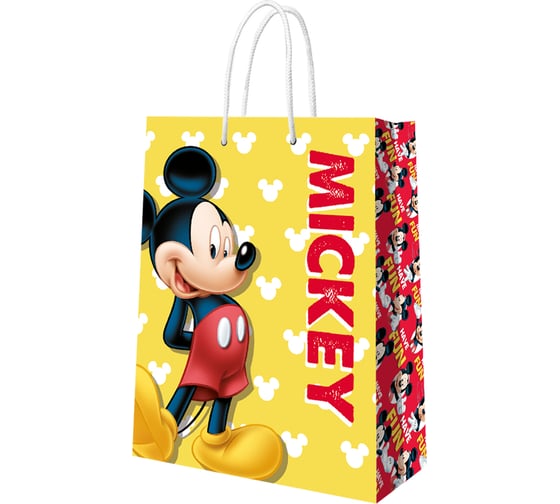 Пакет подарочный большой ND Play Mickey Mouse, желтый с паттерном, 330x455x100 мм 298528