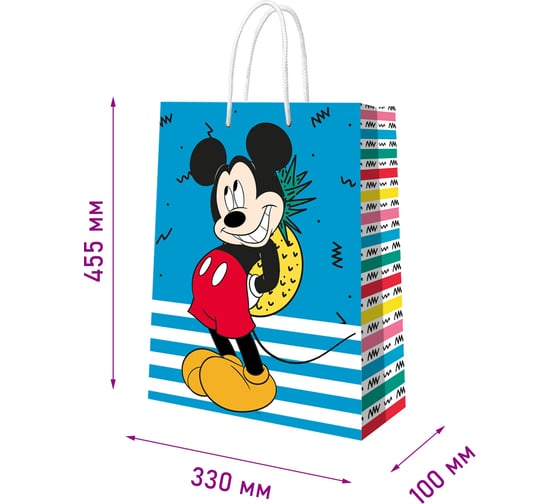 Пакет подарочный большой ND Play Mickey Mouse, Мики с ананасом, 330x455x100 мм 299947
