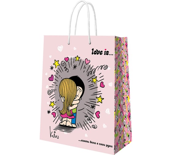 Пакет подарочный большой ND Play Love is, нежнорозовый, 335x406x155 мм 309715