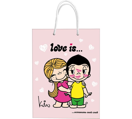 Пакет подарочный большой ND Play Love is, нежнорозовый, 335x406x155 мм 309715