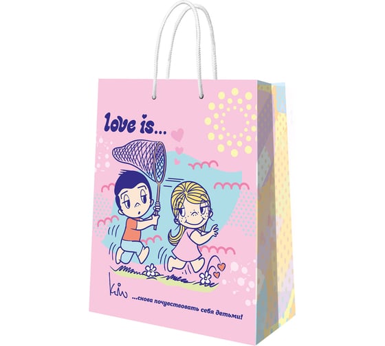Пакет подарочный большой ND Play Love is, пастель, 335x406x155 мм 309716 1