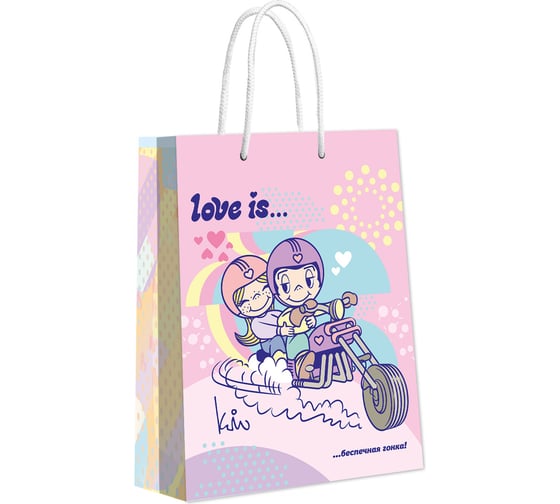 Пакет подарочный большой ND Play Love is, пастель, 335x406x155 мм 309716