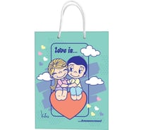 Пакет подарочный большой ND Play Love is, мятный с розовым, 220x310x100 мм 309713