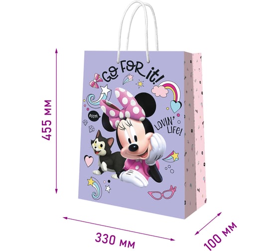 Пакет подарочный большой ND Play Minnie Mouse, Best friends forever 3D, розовосиреневый, 330x455x100 мм 298531