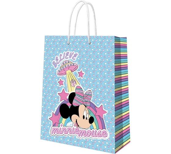 Пакет подарочный большой ND Play Minnie Mouse, Минни с единорогом, голубой, 330x455x100 мм 299949