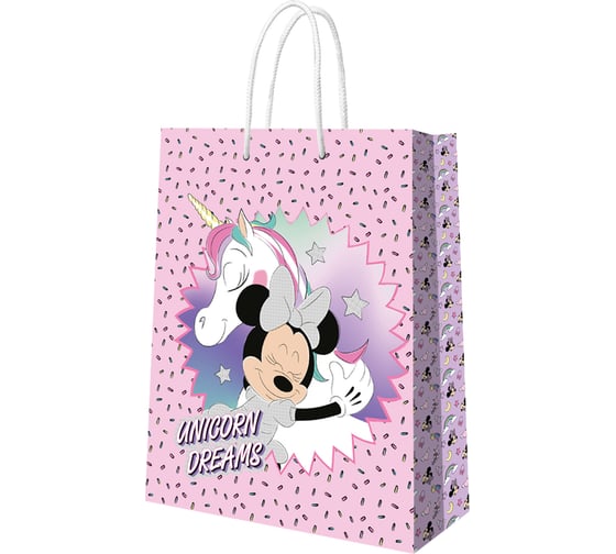 Пакет подарочный большой ND Play Minnie Mouse, Минни с единорогом, розовый с паттерном, 330x455x100 мм 299948