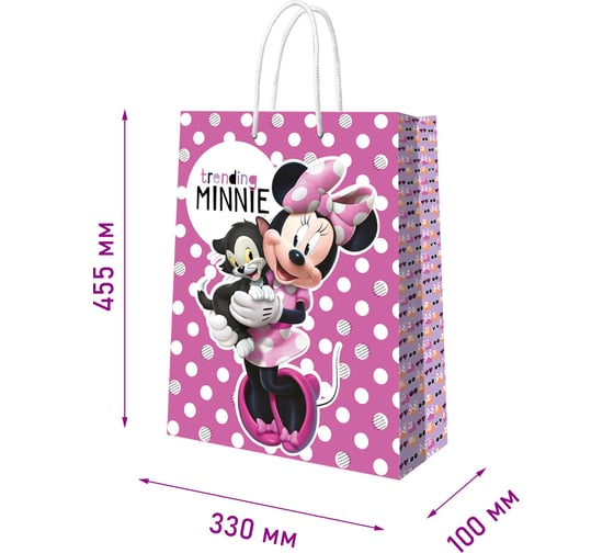 Пакет подарочный большой ND Play Minnie Mouse, Best friends forever 3D, белый горох на розовом, 330x455x100 мм 298530
