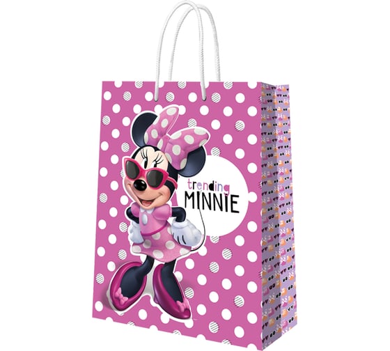 Пакет подарочный большой ND Play Minnie Mouse, Best friends forever 3D, белый горох на розовом, 330x455x100 мм 298530