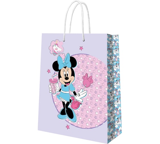 Пакет подарочный большой ND Play Minnie Mouse, Минни с единорогом, нежносиреневый с паттерном, 330x455x100 мм 298532