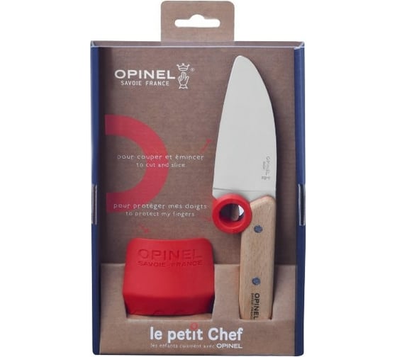 Нож шеф-повара Opinel защита пальцев, деревянная рукоять, нержавеющая сталь, коробка, 001744