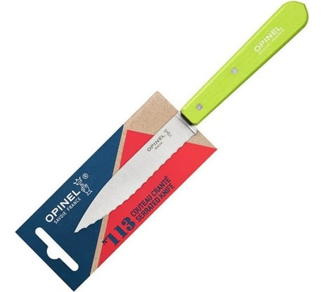 Столовый нож Opinel №113, деревянная рукоять, блистер, нержавеющая сталь, зеленый 001920