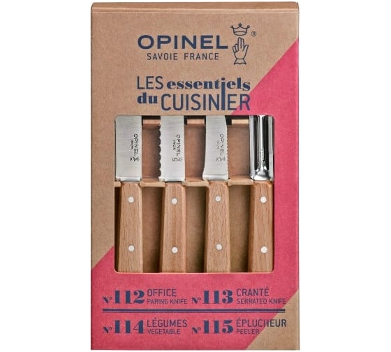 Набор ножей Opinel Les Essentiels, нержавеющая сталь, рукоять бук 4 шт./уп., 001300
