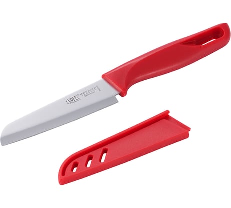 Нож универсальный SORTI 9 см в чехле. Материал лезвия: сталь X30CR13. Материал рукоятки и чехла: пластик. Цвет: красный Gipfel 52033