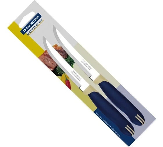 Нож Tramontina Multicolor для стейка, гладкий, 12.5 см, синий, 2 шт. 23527/215-TR