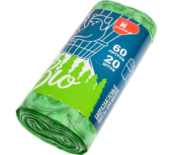 Пакеты для мусора UFAPACK "БИО" 60 л., 20 шт., МБ1915