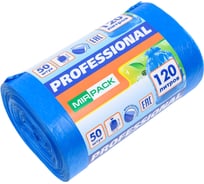 Пакеты для мусора MIRPACK "PROFESSIONAL" 120 литров, в рулоне 50 штук, ПСД, 20 мкм, размер 70х110 см, синие, B2B 12050301