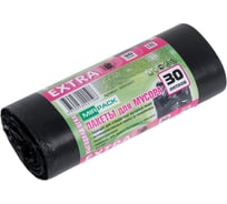 Пакеты для мусора MIRPACK "EXTRA" 30 литров, в рулоне 30 штук, ПНД, 12 мкм, размер 50x60 см, черные 30053001