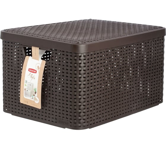 Корзина CURVER RATTAN STYLE BOX L 30л + крышка тёмно-коричневая 03619-210