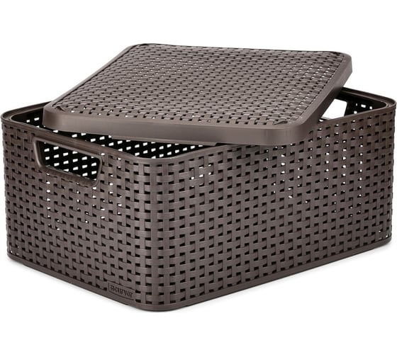 Корзина RCURVER ATTAN STYLE BOX M + крышка тёмно-коричневая 03618-210