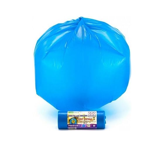 Мешки для мусора MIRPACK PREMIUM+ 60 л, в рулоне 20 шт, ПСД, 20 мкм, размер 60х70 см, синие 6020151
