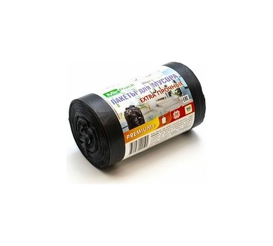 Мешки для мусора MIRPACK PREMIUM+ 30 л, в рулоне 50 шт, ПСД, 20 мкм, размер 50х60 см, черные 3050100