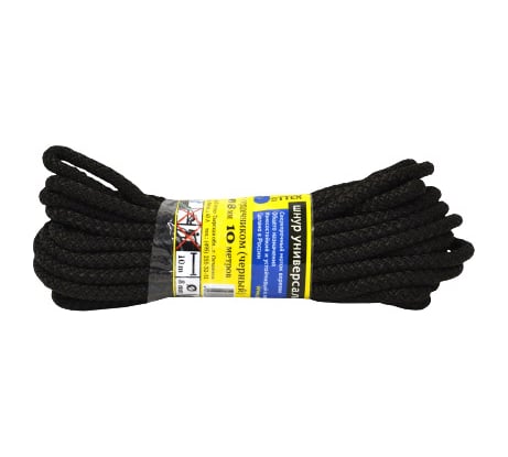 Шнур Осттекс диам. 8мм, с сердечником, 10 м, черный шсс8-10ч