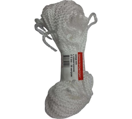 Шнур Осттекс диам. 5мм, с сердечником, ШПТ 30м, белый ШПТ5-30