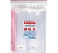 Пакеты с замком/зиплок-гриппер BRAUBERG, 100 шт, 300х400 мм, ПВД, толщина 40 микрон 606218