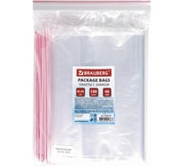 Пакеты с замком/зиплок-гриппер BRAUBERG, 100 шт, 200х300 мм, ПВД, толщина 40 микрон 606216