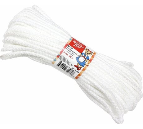 Вязаный полипропиленовый шнур КОШКИН ДОМ с сердечником, белый, 6 мм, L20 м 50-16-006