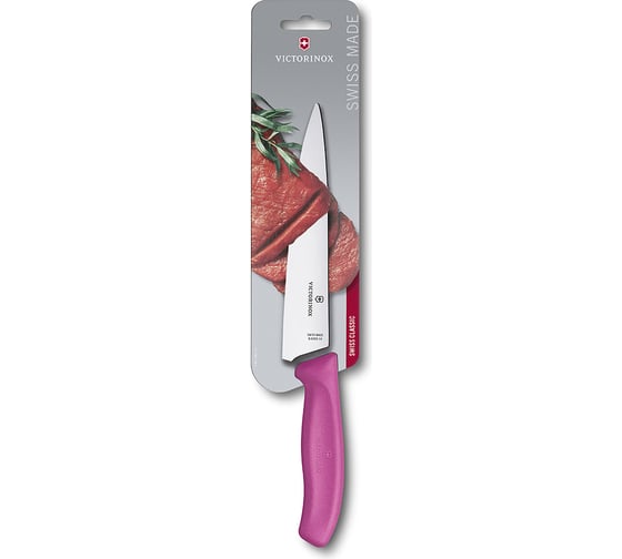Разделочный нож Victorinox лезвие 19 см, розовый, в картонном блистере, 6.8006.19L5B