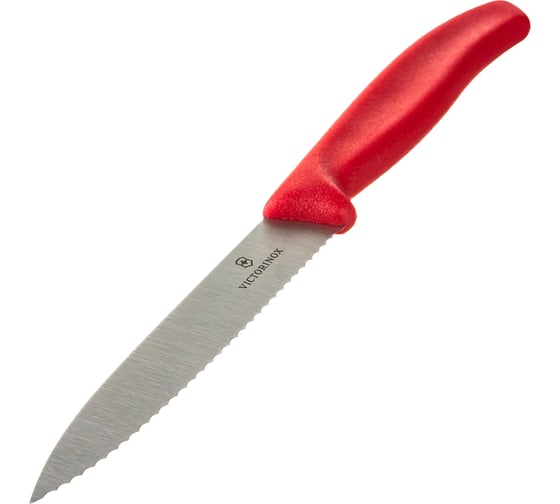 Нож для очистки овощей Victorinox лезвие 10 см, волнистое, красный 6.7731