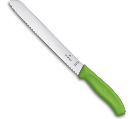 Нож для хлеба Victorinox лезвие 21 см, волнистое, зеленый, в блистере, 6.8636.21L4B
