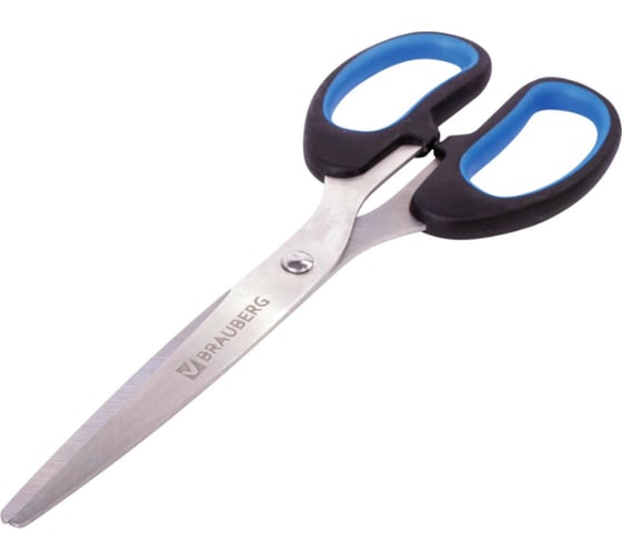 Ножницы BRAUBERG Classic+ 185 мм, классической формы, резиновые вставки, черно-синие 236448