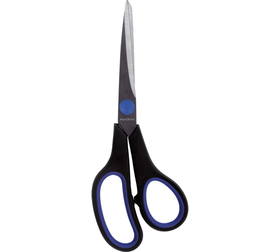 Ножницы BRAUBERG Soft Grip 216 мм, резиновые вставки, серо-зеленые, 3-х сторонняя заточка, карт. упаковка 230763