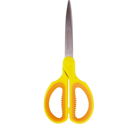 Ножницы BRAUBERG Extra 155 мм, ребристые резиновые вставки, оранжево-желтые 236450 1