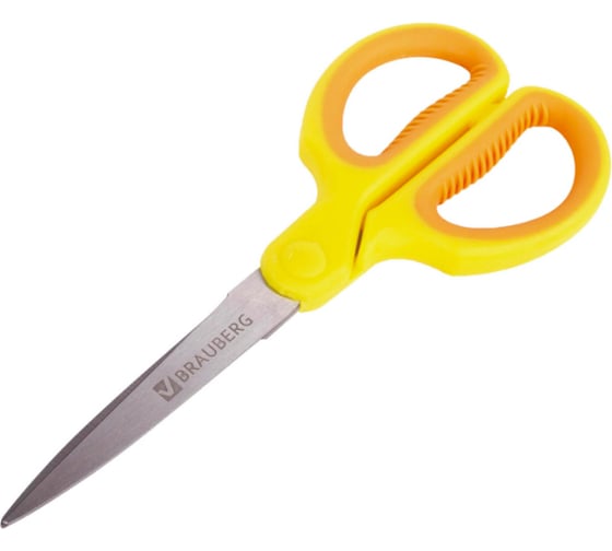 Ножницы BRAUBERG Extra 155 мм, ребристые резиновые вставки, оранжево-желтые 236450