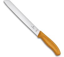 Нож для хлеба Victorinox лезвие 21 см волнистое, оранжевый, в блистере 6.8636.21L9B