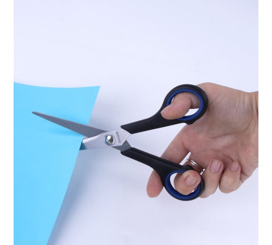 Ножницы BRAUBERG Soft Grip 165 мм, резиновые вставки, серо-зеленые, 3-х сторонняя заточка, картонная упаковка 230761