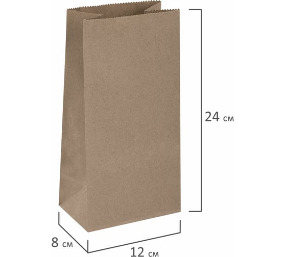Бумажный крафт пакет LAIMA 12x8х24 см, 100 шт., плотность 90 г/м2, ECO CRAFT 609682