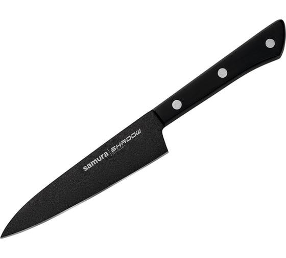 Нож кухонный Samura SHADOW универсальный с покр. Black-coating 120мм, AUS-8, ABS пластик SH-0021/K